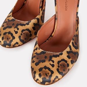 Amina Muaddi Emili Léopard Satin Mules